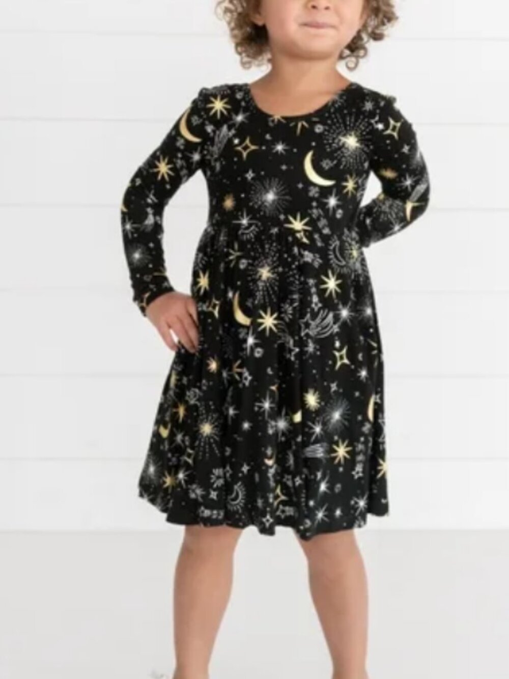 Little Sleepies - Star & Moon One-Piece Dress in Black and Gold